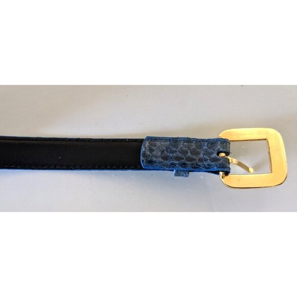 Lot Of Two Women's Skinny Belts Genuine Reptile Leather Blue Gold 5 Holes Size M - Picture 12 of 12